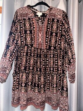 Wild Rose Black Floral Long-Sleeve Tiered Mini Dress